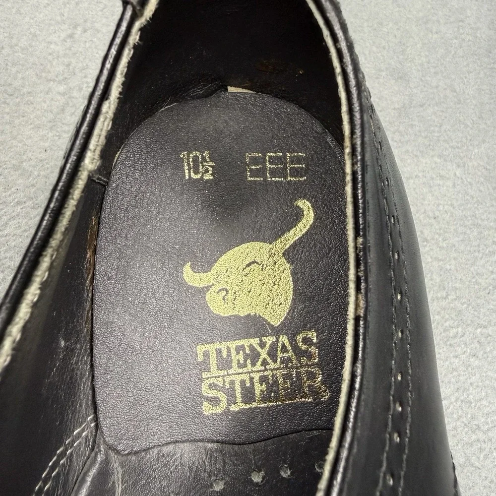 Vintage Texas Steer Men's 10.5 EEE Black Leather Oxford Work Shoes Wide